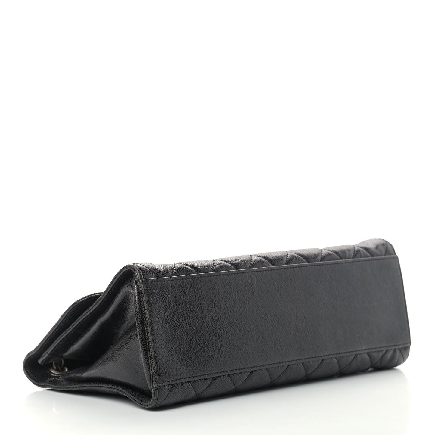 Crumpled Grained Calfskin Jumbo CC Crave Flap Black