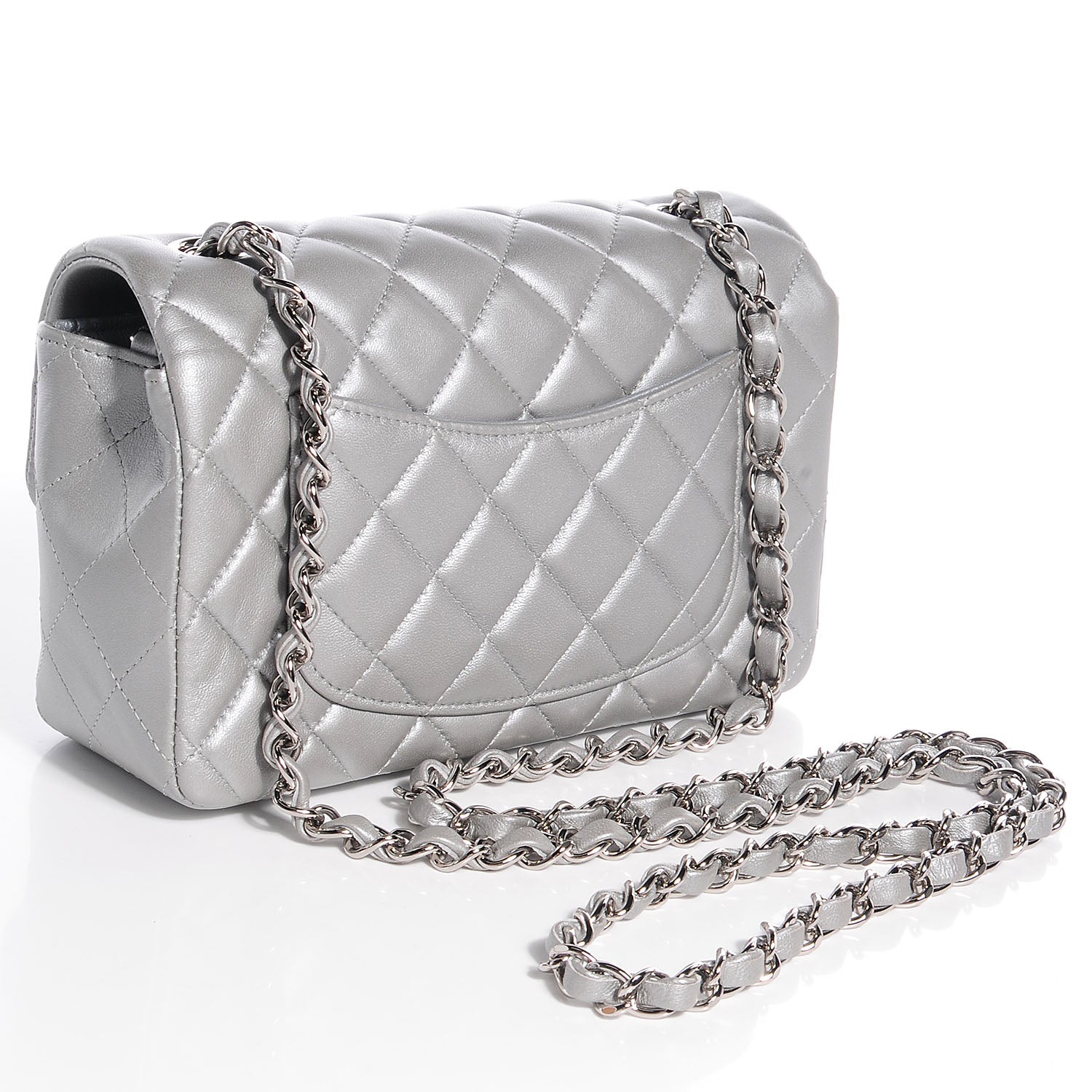 Chanel Lambskin Quilted Mini Flap Metallic Silver 3 of 9