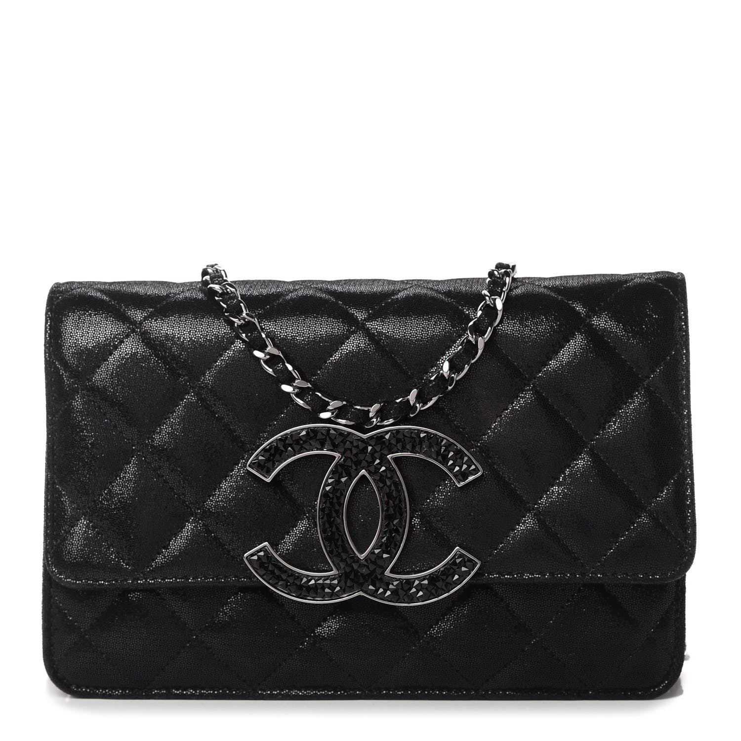 Chanel Iridescent Caviar Crystal Quilted Wallet On Chain WOC Black 1 of 11