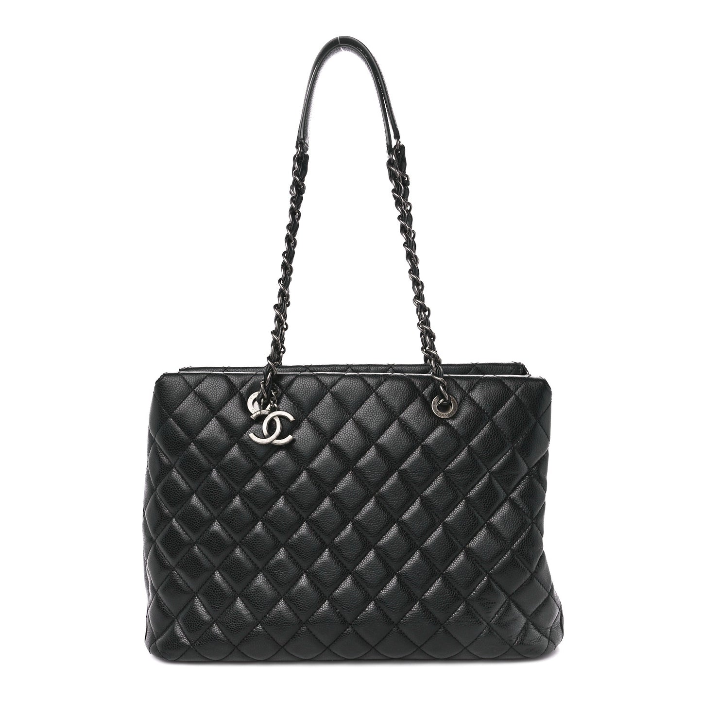 Caviar Quilted City Shopping Tote Black