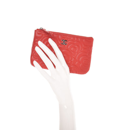 Chanel Goatskin Camellia Embossed Cosmetic Pouch Red 2 of 8