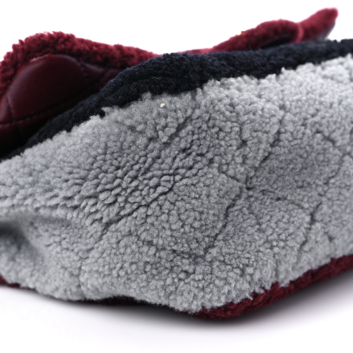 Shearling Sheepskin Quilted Tri-Color Flap Burgundy Black Grey