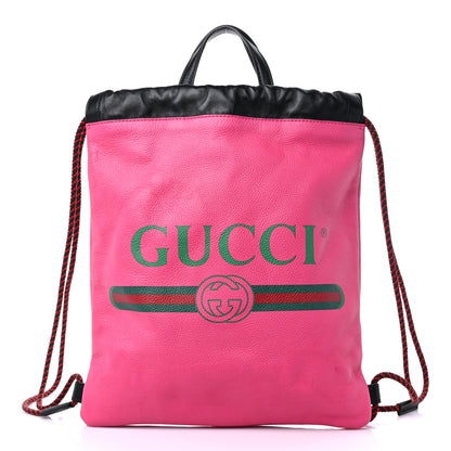 Gucci Grained Calfskin Logo Drawstring Backpack Box Pink Green Black 12 of 12