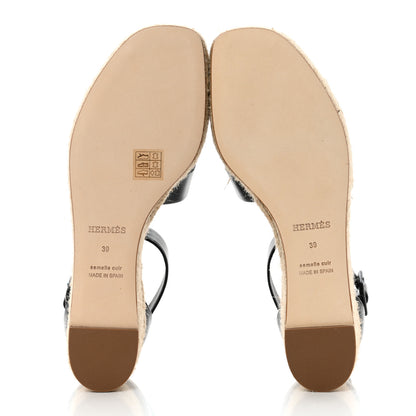 Hermes Goatskin Elda Espadrille Wedge Sandals 39 Black 5 of 9