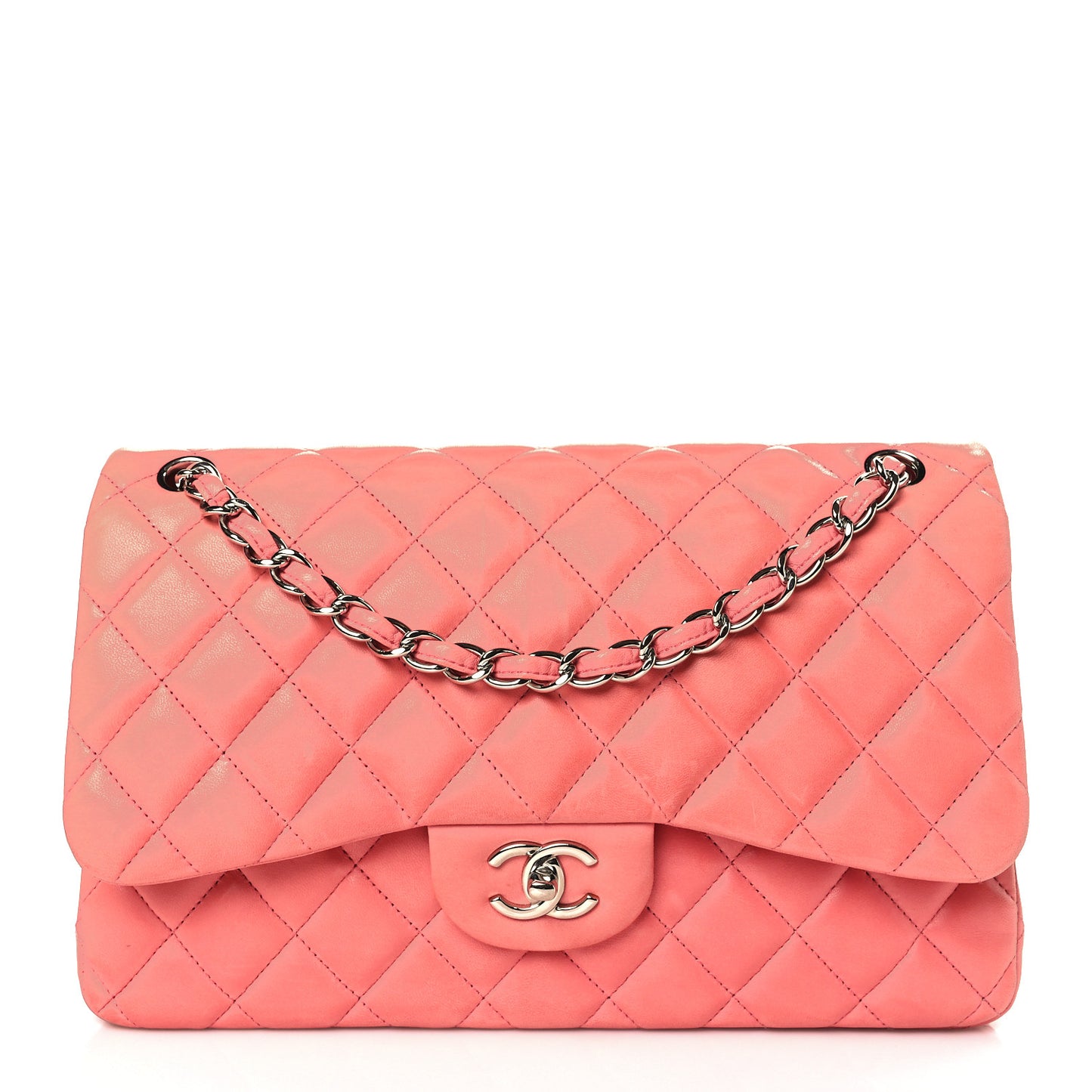 Lambskin Quilted Jumbo Double Flap Pink