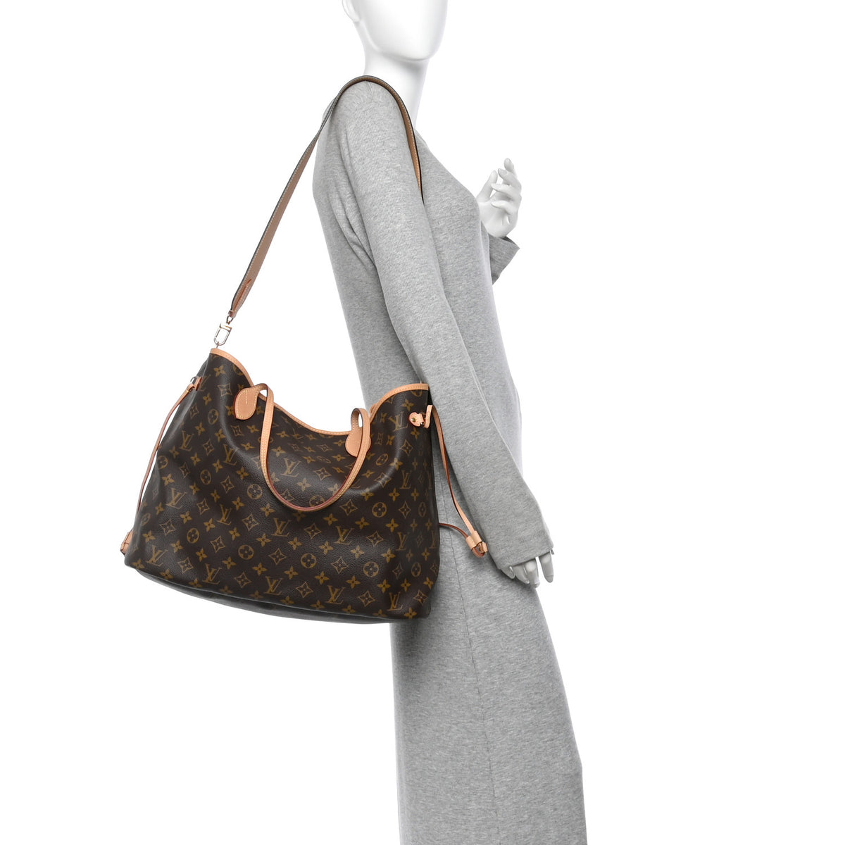Monogram Stamped Inside Out Neverfull Bandouliere GM Beige