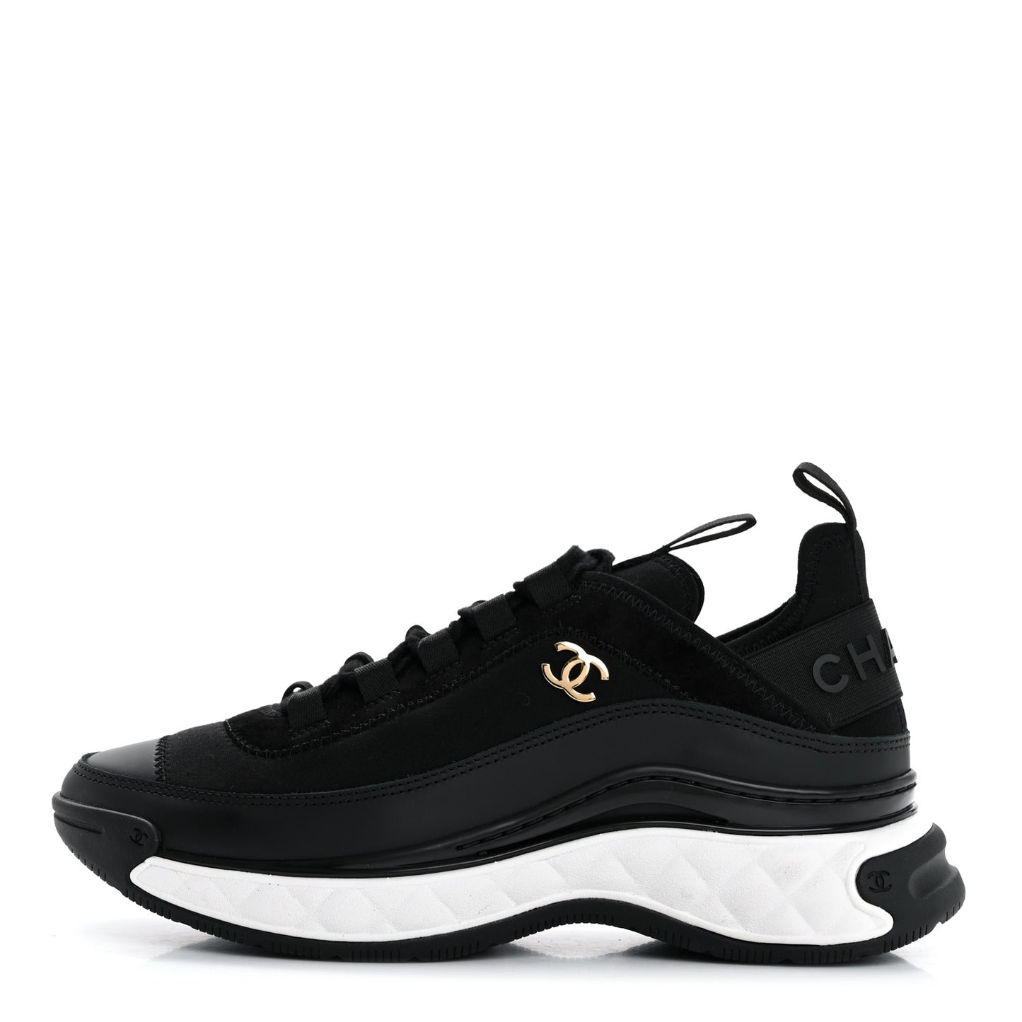 Velvet Calfskin Mixed Fibers CC Sneakers 36 Black