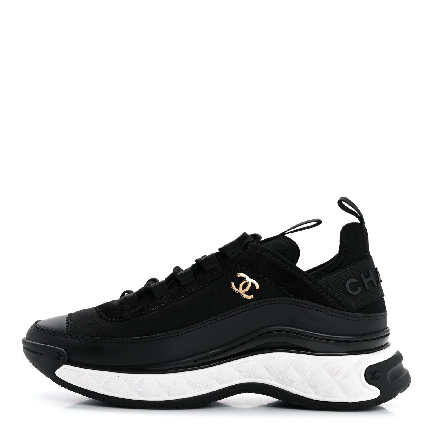 Chanel Velvet Calfskin Mixed Fibers CC Sneakers 36 Black 1 of 9