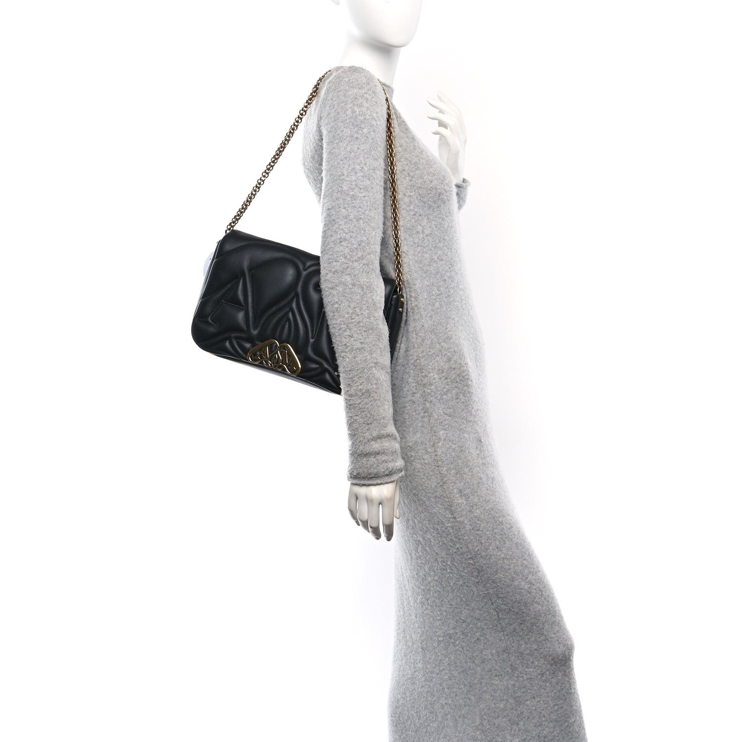 Alexander McQueen Calfskin Quilted The Seal Chain Shoulder Bag Black 2 of 9