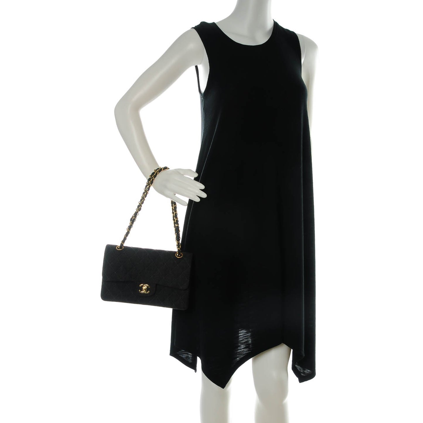 Denim Quilted Small Double Flap Black