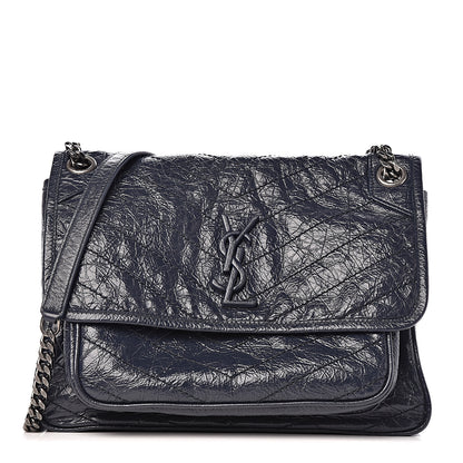 Saint Laurent Crinkled Calfskin Matelasse Monogram Medium Niki Chain Satchel Deep Marine 1 of 10