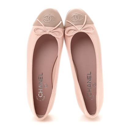 Chanel Lambskin Cap Toe CC Ballerina Flats 37 Light Pink Dark Pink 2 of 9