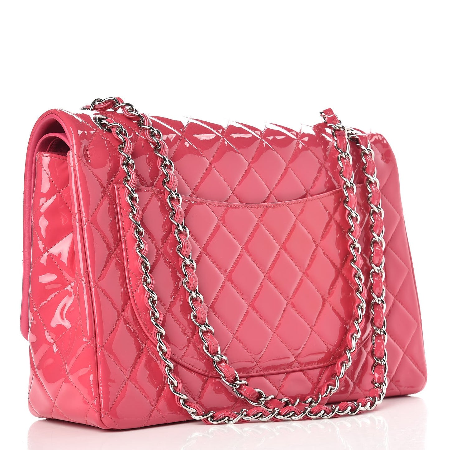 Patent Maxi Quilted Double Flap Dark Pink
