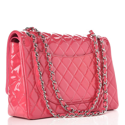 Chanel Patent Maxi Quilted Double Flap Dark Pink 4 of 11