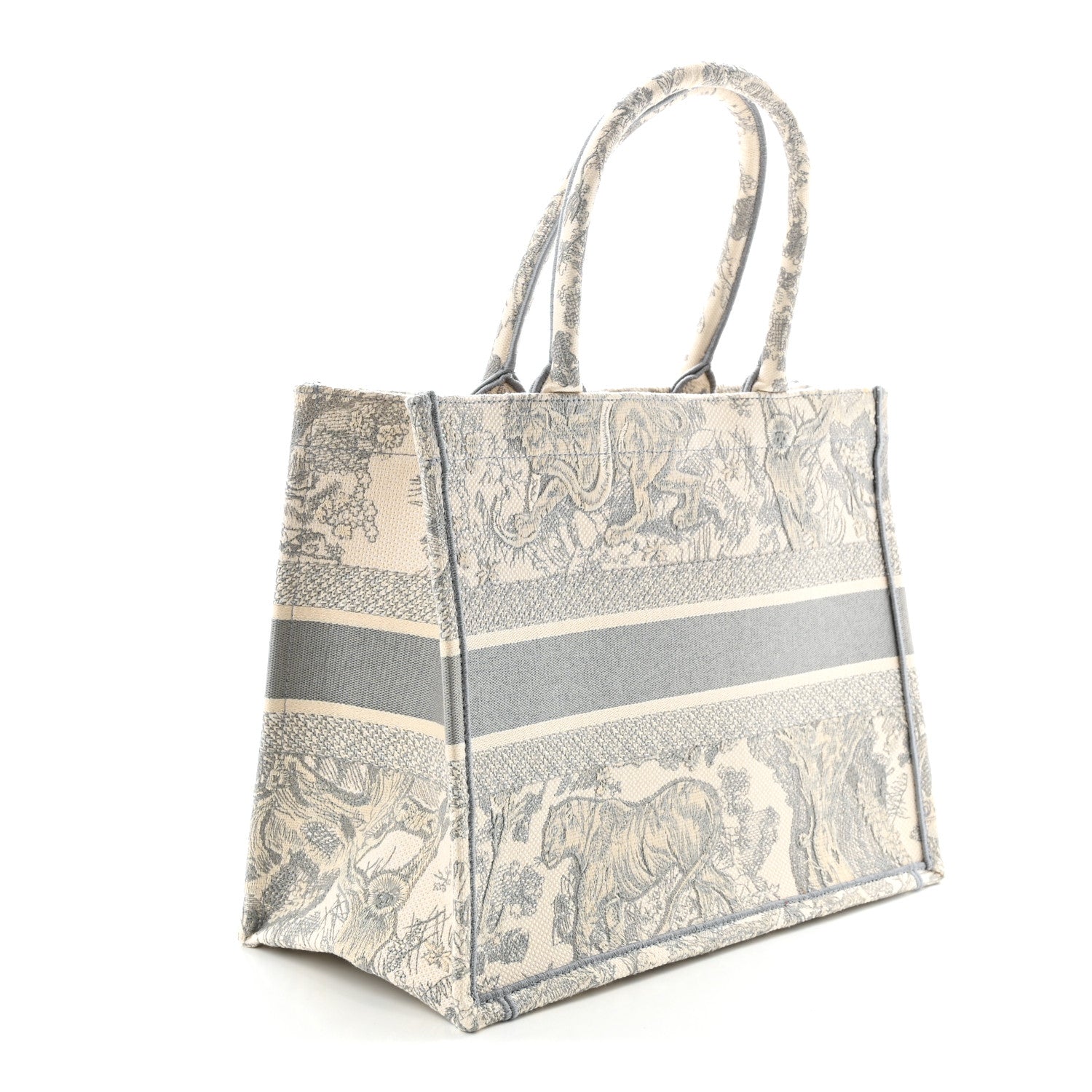 Christian Dior Canvas Embroidered Medium Dioriviera Toile De Jouy Book Tote Gray 3 of 10