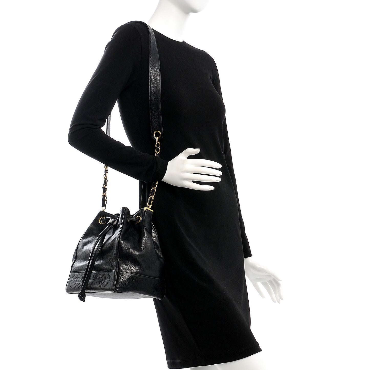 Caviar CC Drawstring Shoulder Bag Black
