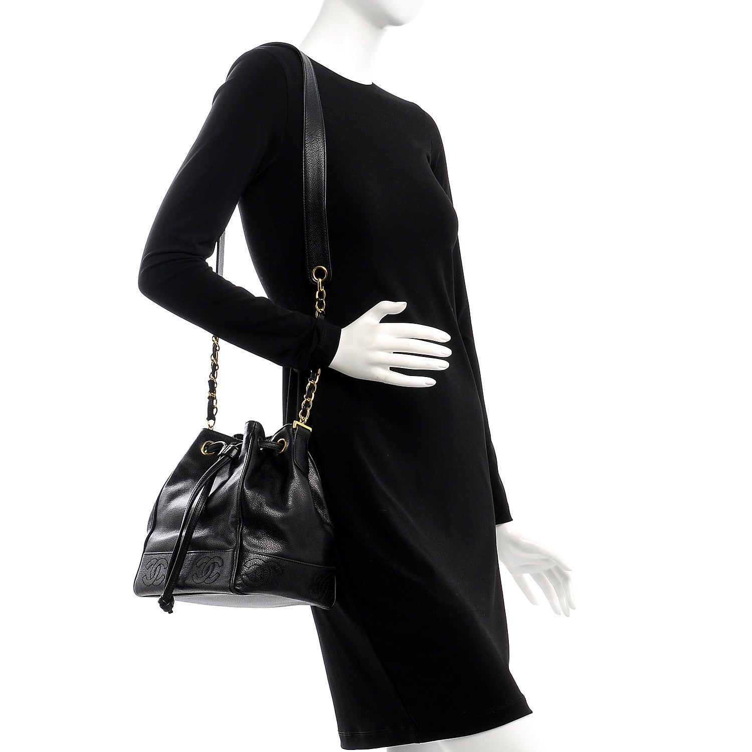 Chanel Caviar CC Drawstring Shoulder Bag Black 2 of 13