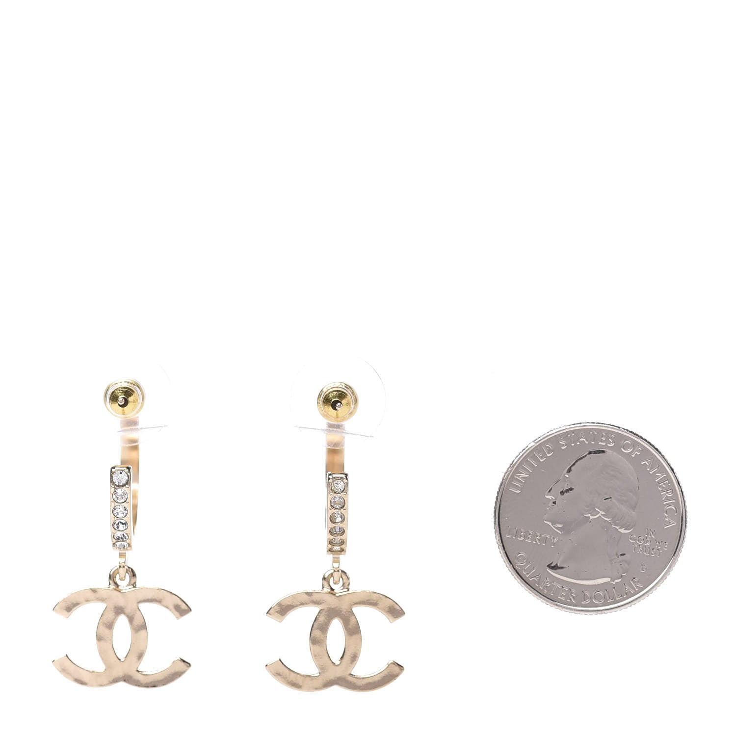 Chanel Crystal Lock Symbols CC Hoop Drop Earrings Gold 2 of 4