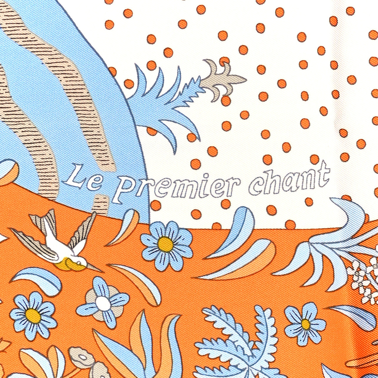 Silk Le Premier Chant Scarf 90 Orange White Bleu