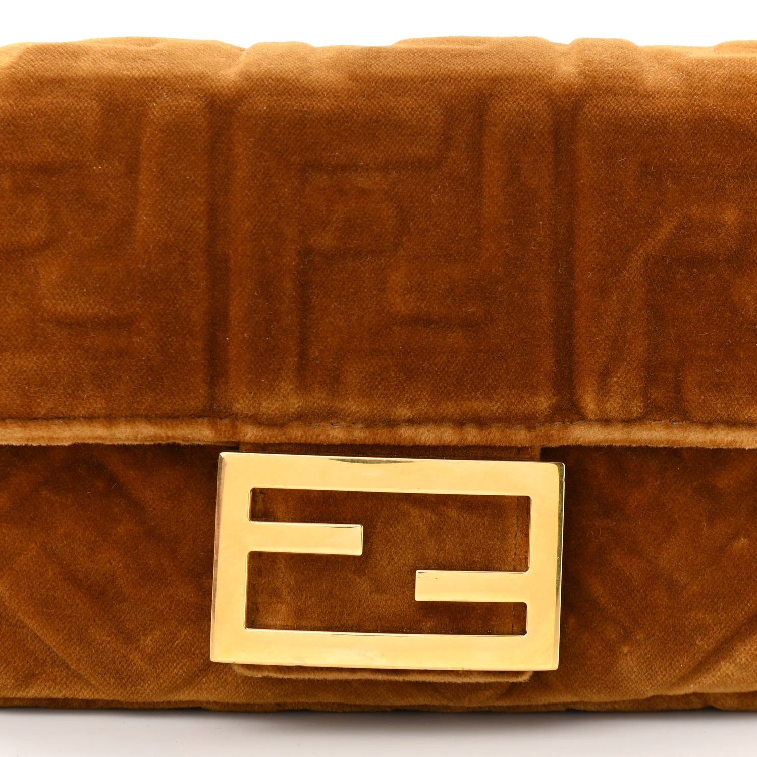 Fendi Velvet FF Embossed Hip Belt Baguette Bag Caramel 8 of 11
