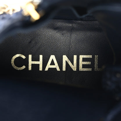 Chanel Tweed Calfskin Chain Lace Up Combat Boots 39 Navy Black 7 of 8