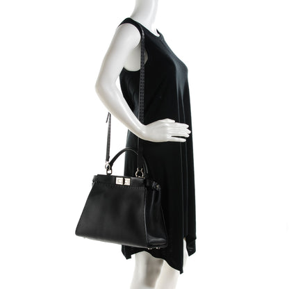 Fendi Cuoio Romano Selleria Bi-Color Medium Peekaboo Iconic Satchel Black Mou 2 of 9