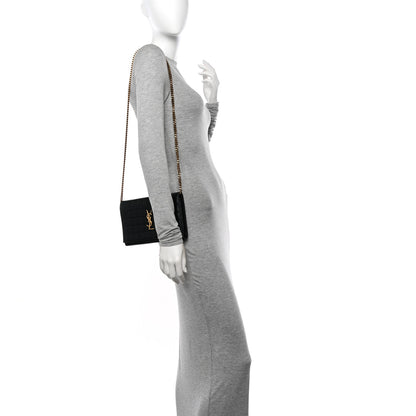 Saint Laurent Lambskin Carre Quilted Cassandre Chain Wallet Black 2 of 23