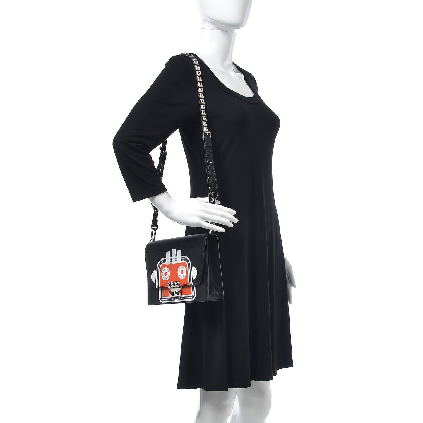 City Calfskin Saffiano Robot Large Elektra Shoulder Bag Black Papaya