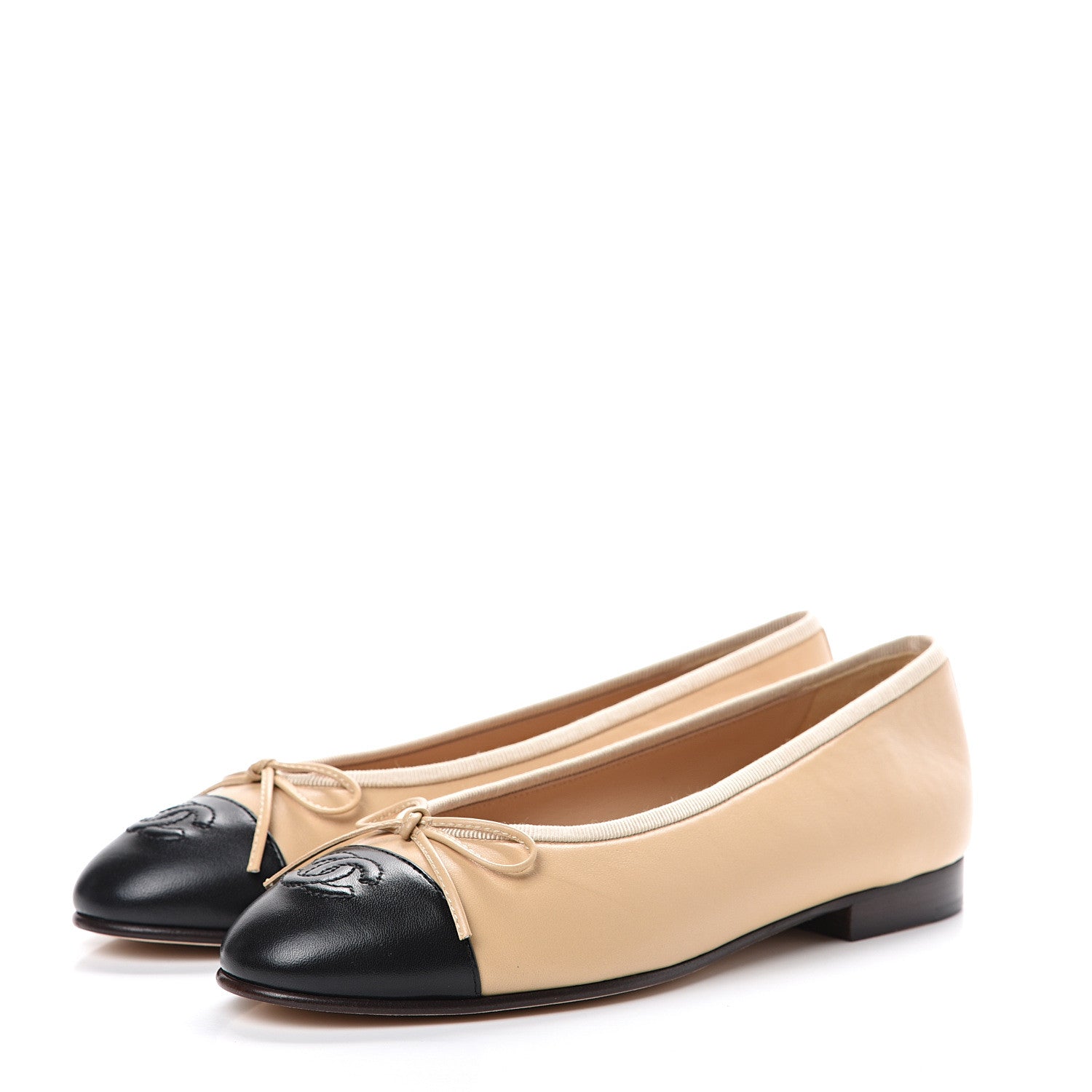 Chanel Lambskin Cap Toe Ballerina Flats 36.5 Beige Black 3 of 8