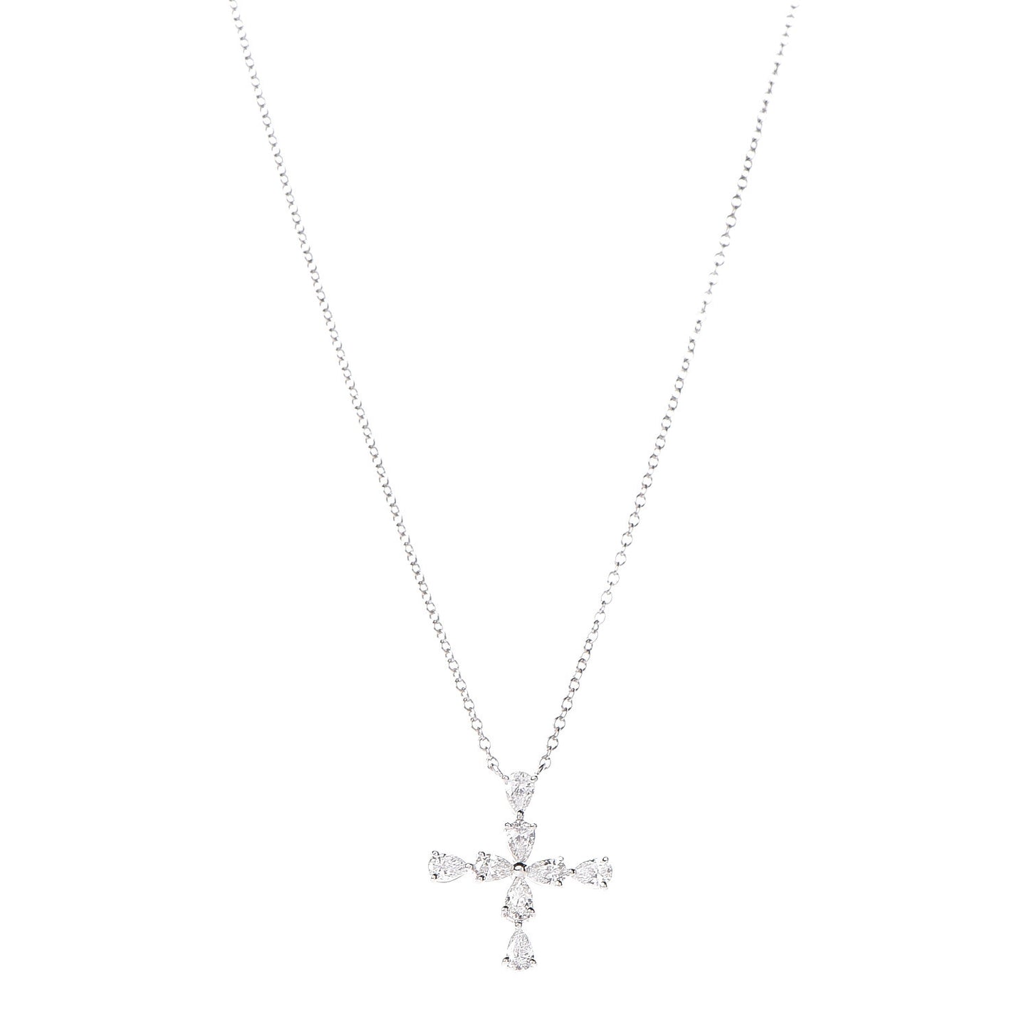 Platinum Diamond Symbols Cross Pendant Necklace