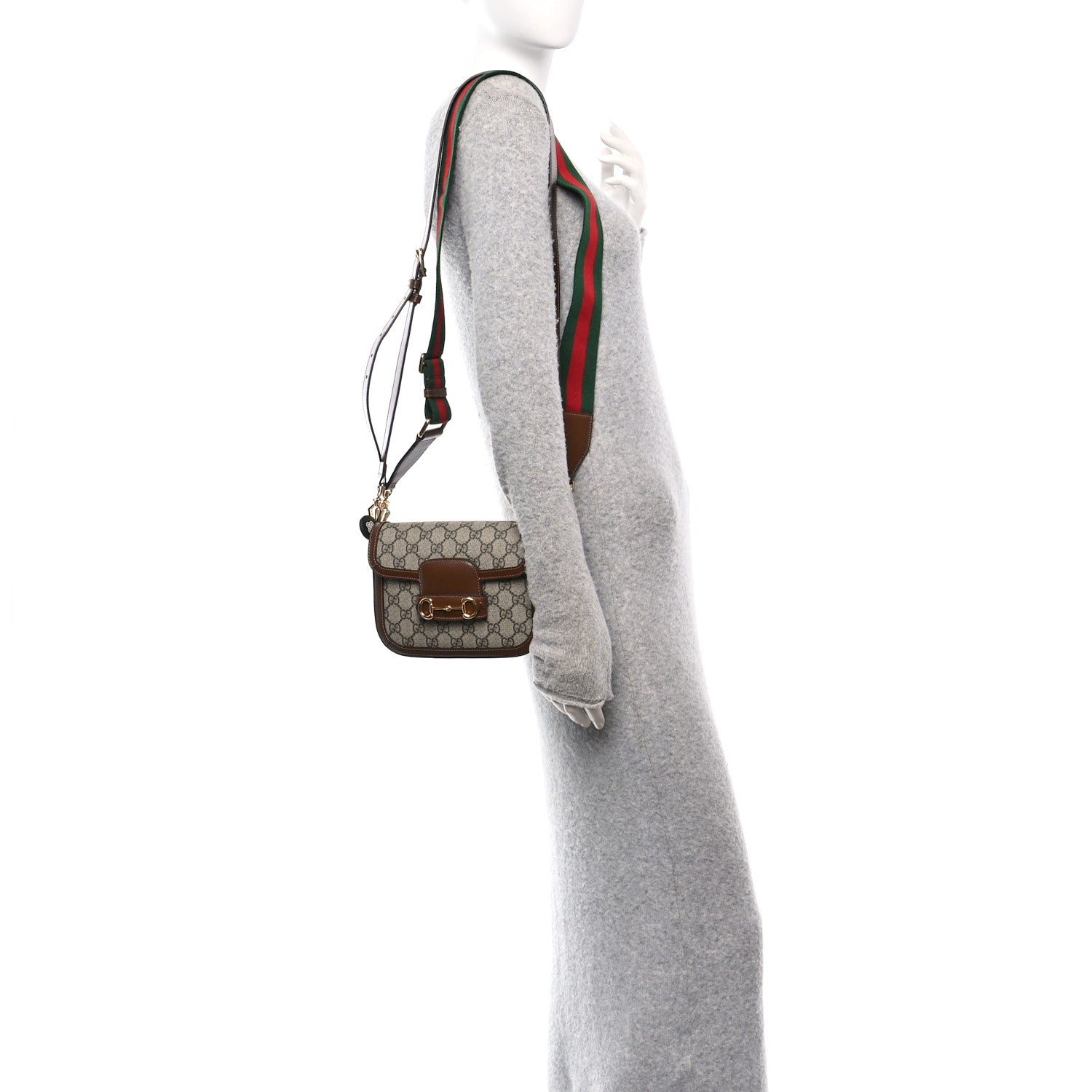 Gucci GG Supreme Monogram Web Mini Horsebit 1955 Shoulder Bag Beige Brown Sugar 2 of 13