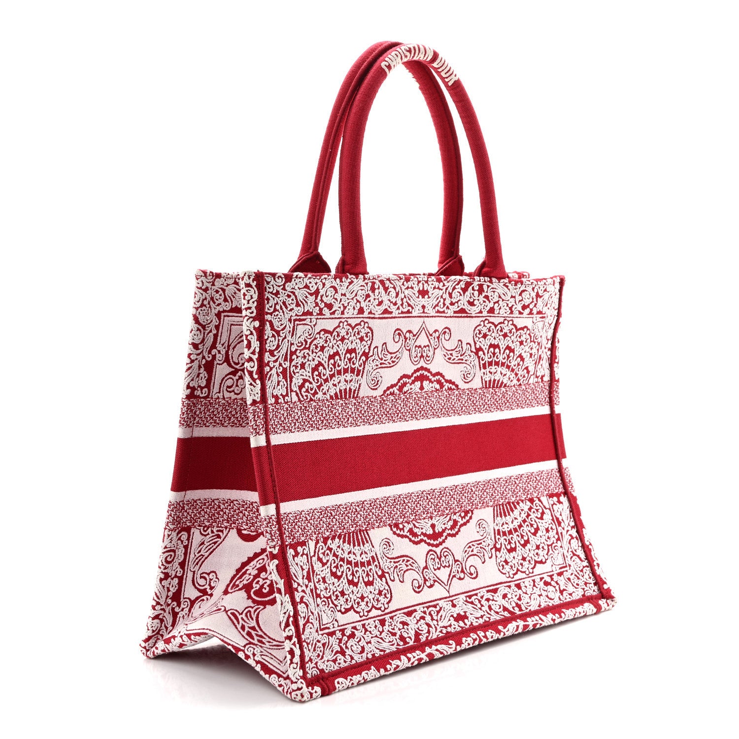 Christian Dior Canvas Embroidered Medium Book Tote Red White 3 of 11