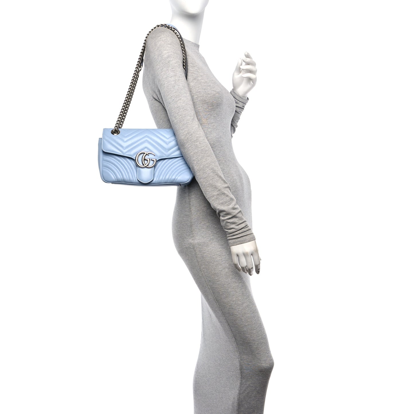 Calfskin Matelasse Small GG Marmont Shoulder Bag Porcelain Light Blue