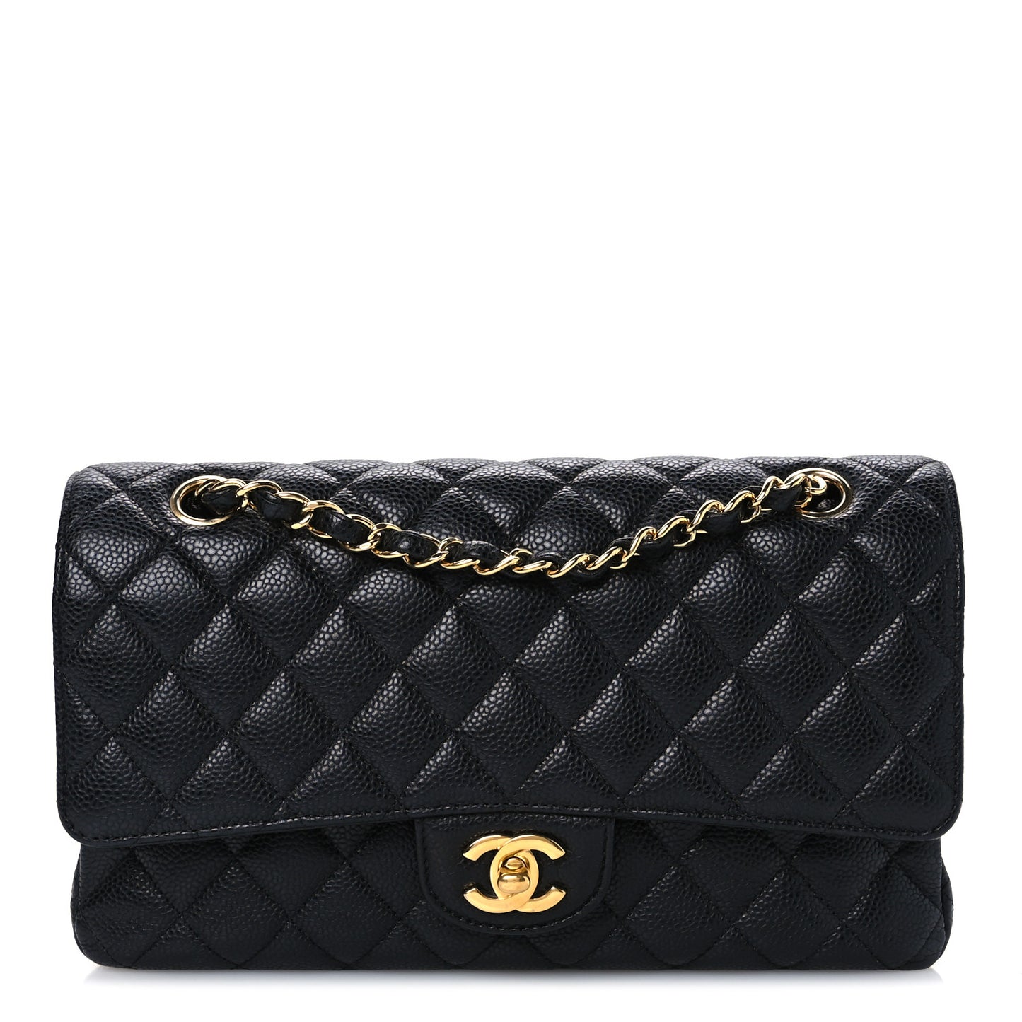 Caviar Quilted Medium Double Flap Black