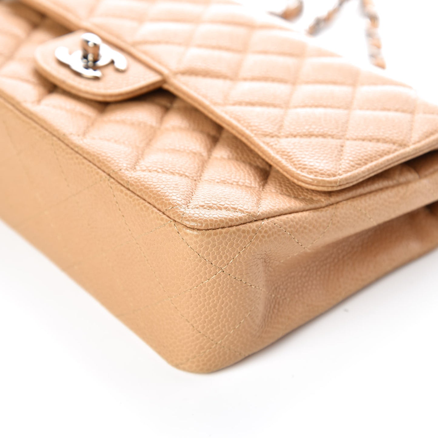 Caviar Quilted Medium Double Flap Beige