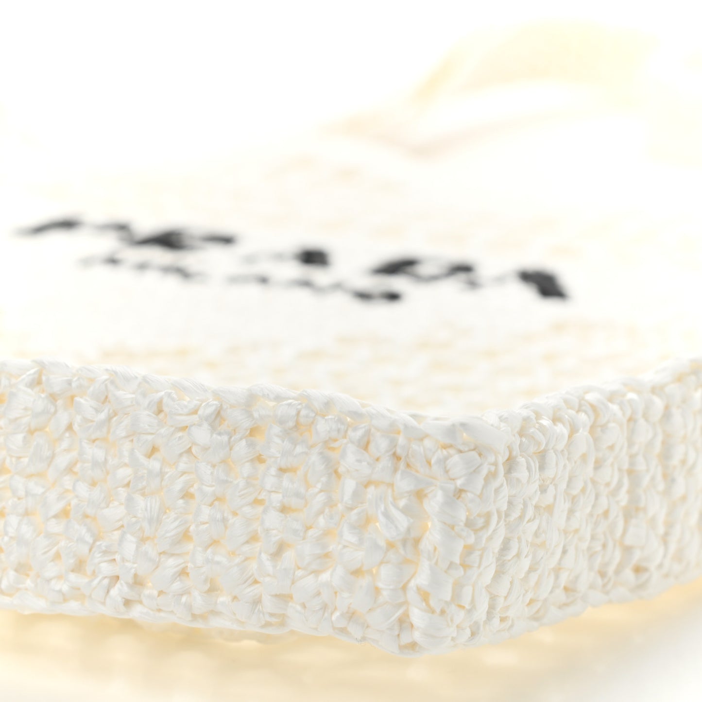 Yarn Raffia Effect Crochet Logo Embroidered Tote Bag White