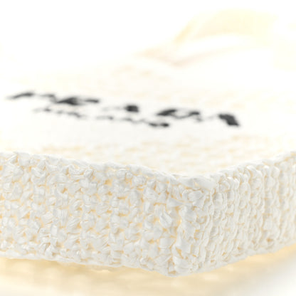 Prada Yarn Raffia Effect Crochet Logo Embroidered Tote Bag White 8 of 8