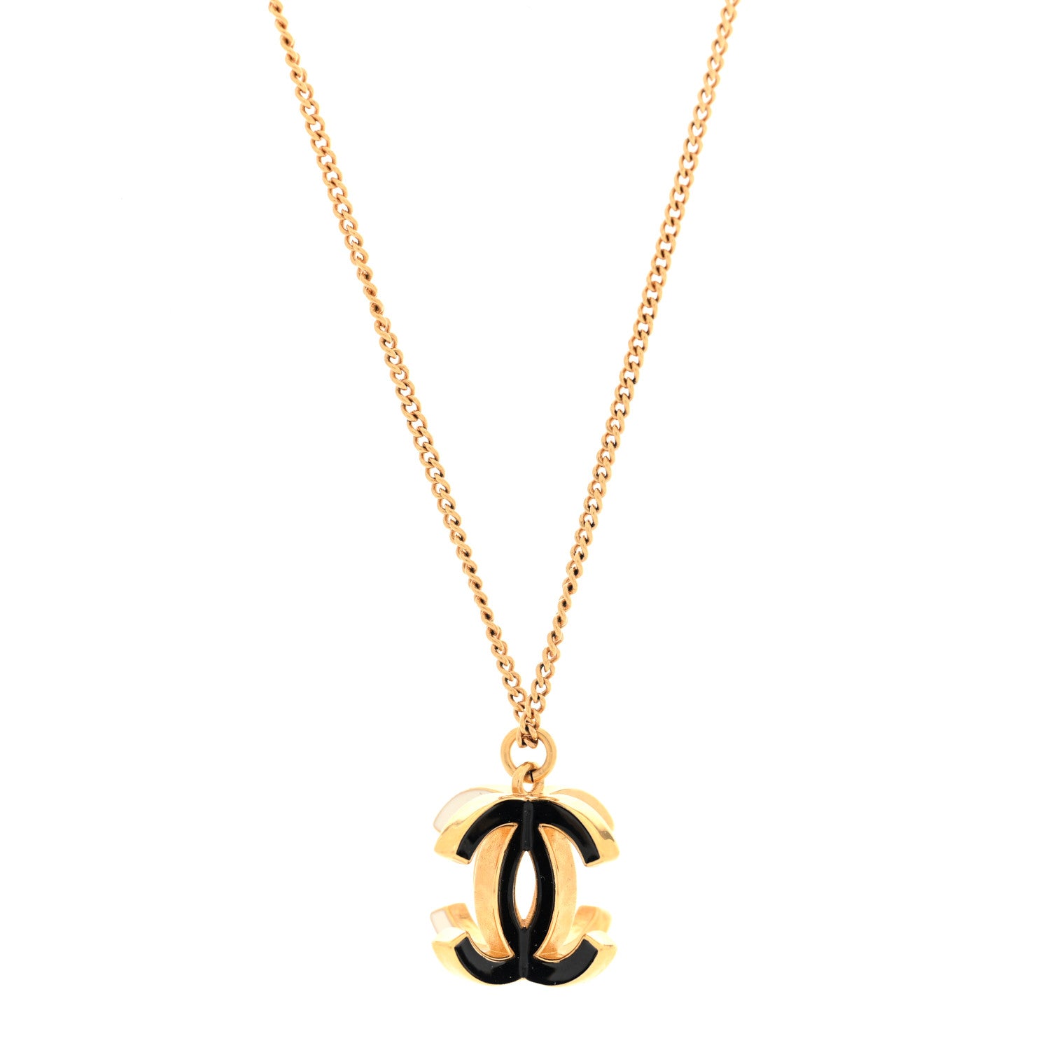 Chanel Metal Crystal Enamel CC Pendant Necklace Gold Black White 3 of 6