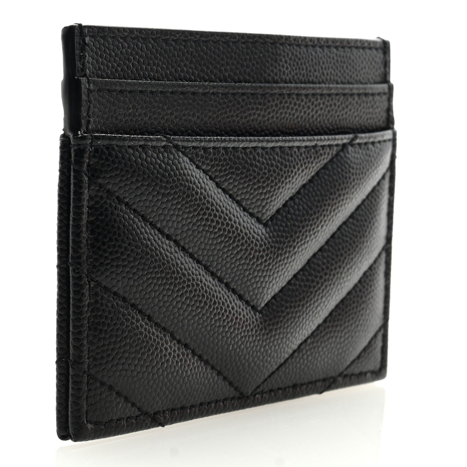 Saint Laurent Grain De Poudre Matelasse Chevron Monogram Credit Card Case Black 3 of 6