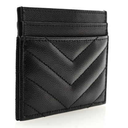 Saint Laurent Grain De Poudre Matelasse Chevron Monogram Credit Card Case Black 3 of 6