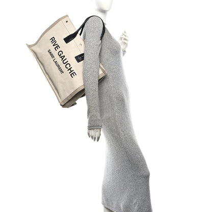 Saint Laurent Linen Calfskin Rive Gauche Tote Optic White 2 of 10