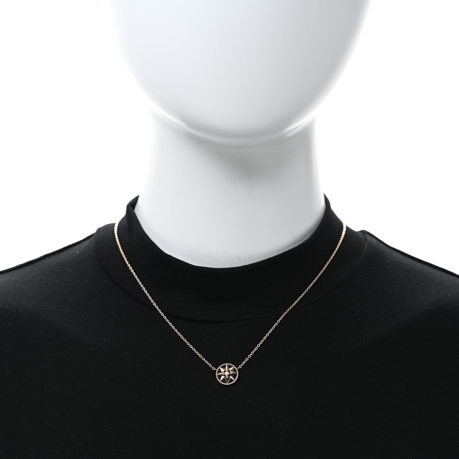 Christian Dior 18K Rose Gold Diamond Black Onyx Rose Des Vents Necklace 2 of 5