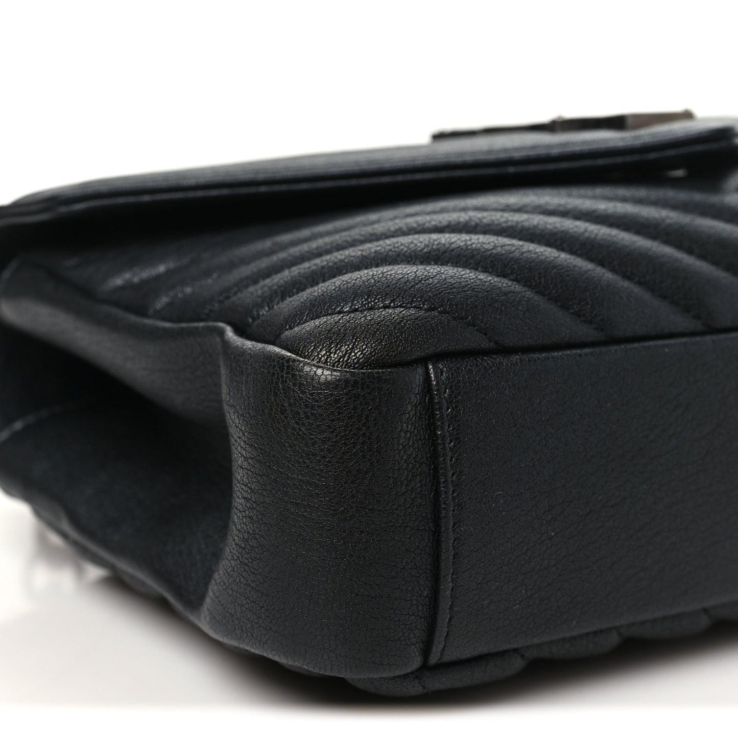Sheepskin Matelasse Chevron Monogram Medium College Bag Black