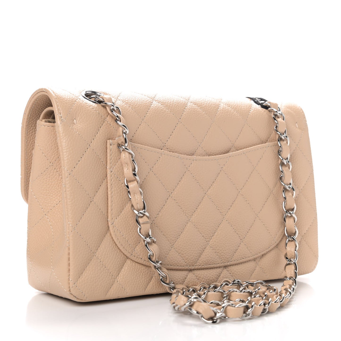 Caviar Quilted Small Double Flap Beige