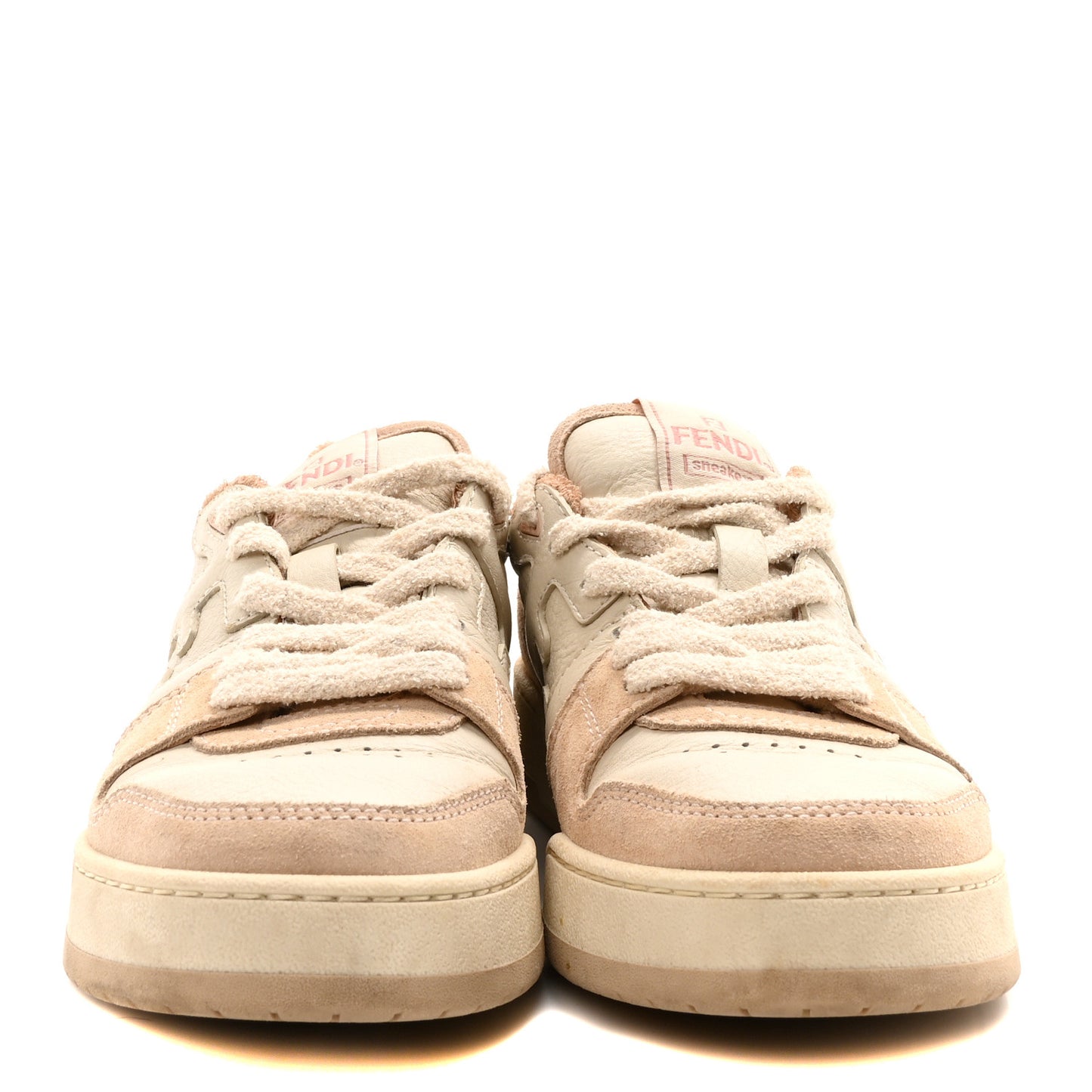 Suede Vitello Fendi Match Low Top Sneakers 37 Nudo White Garza Rosa