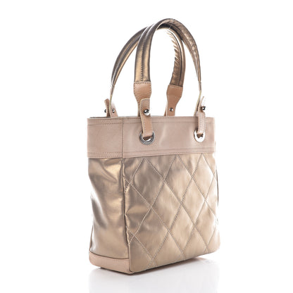 Chanel Metallic Coated Canvas Quilted Small Paris Biarritz Tote Gold 3 of 11