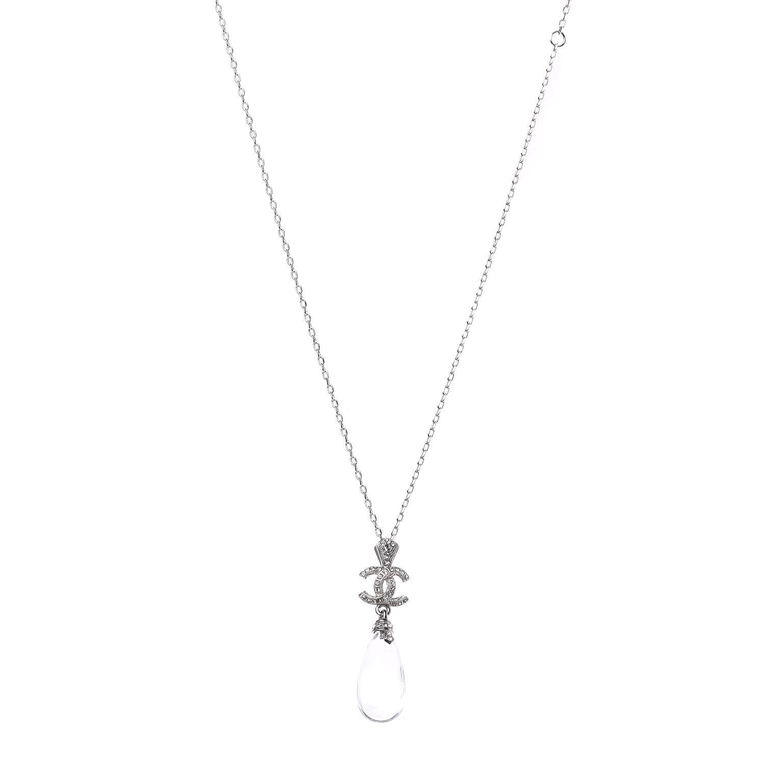 Chanel Crystal Resin CC Drop Pendant Necklace Silver 3 of 6