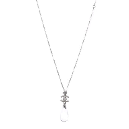 Chanel Crystal Resin CC Drop Pendant Necklace Silver 3 of 6