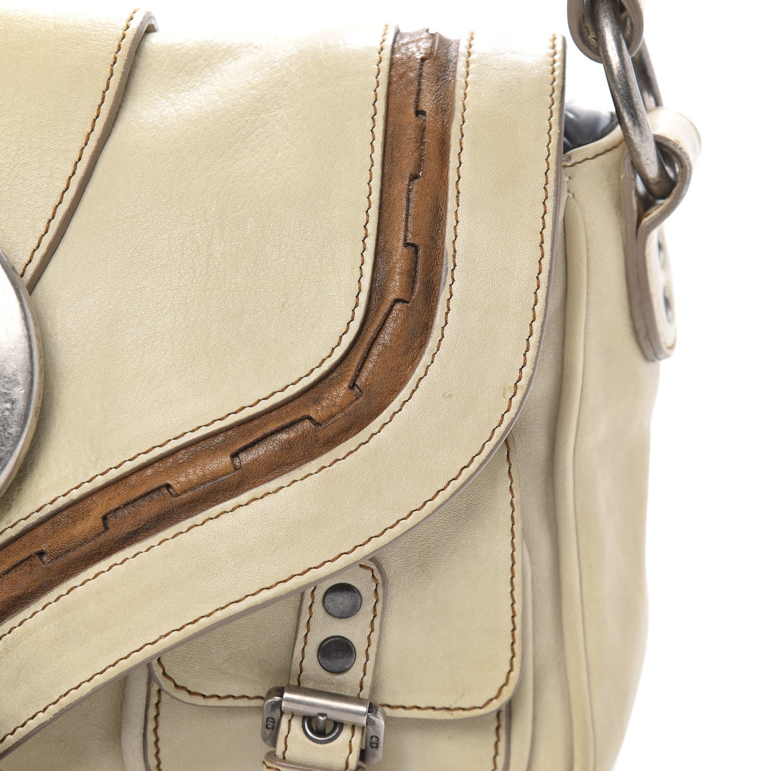 Christian Dior Calfskin Gaucho Double Saddle Bag Ivory 10 of 13