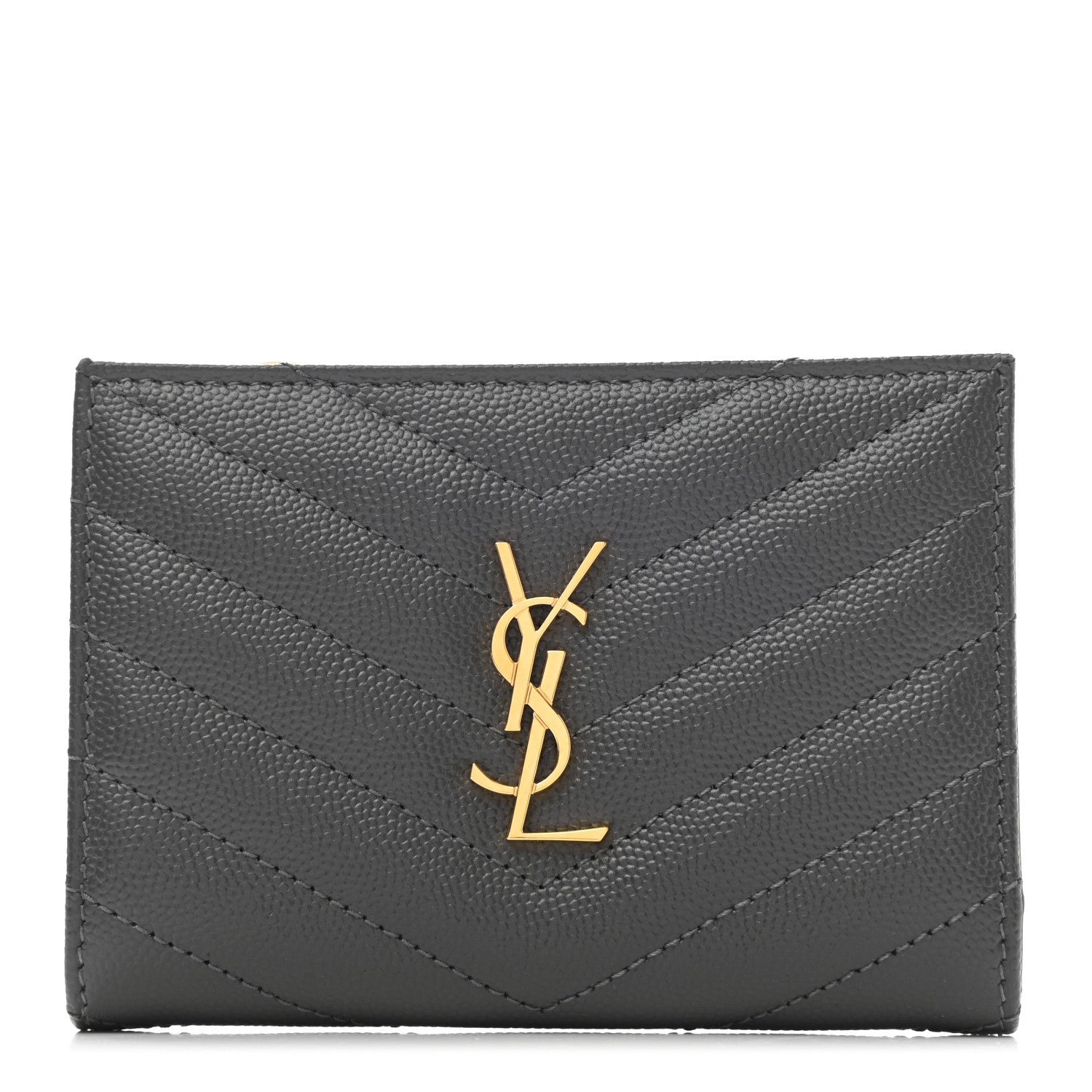 Saint Laurent Grain De Poudre Matelasse Chevron Monogram Zipped Two-Part Wallet Storm 1 of 7